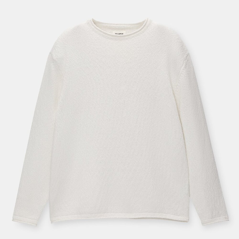 NWT -Pull&Bear Men's Crewneck knit sweater jumper with rolled details 80% Cotton